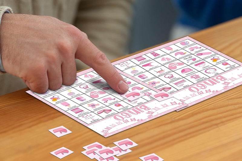 Disfuco Pink Shower Party Bingo Cards, Shower Bingo Game, Shower Party Games for Adults, Gender Reveal Party Games Favors Supplies Decorations, 24 Players Bingo Game (A03) - Image 3